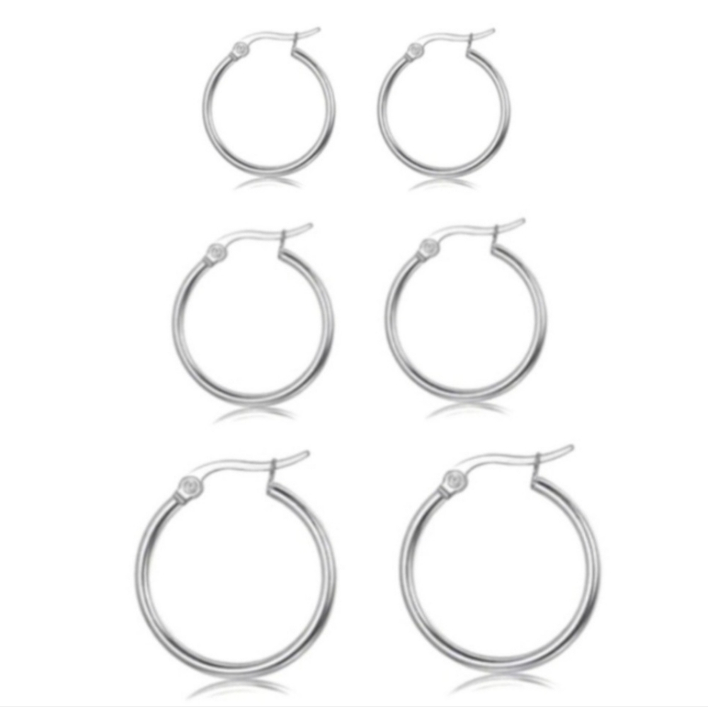 Silver French Lock Hoops Set